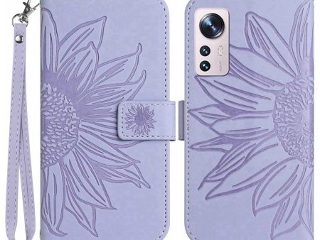 For Xiaomi 12 Lite 5G HT04 Imprinted Sunflower PU Leather Wallet Case Skin-Touch Stand Magnetic Closure Flip Phone Cover with Strap Online now