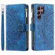 For Samsung Galaxy S22 Ultra 5G Zipper Pocket Phone Case, Mandala Flower Imprinted PU Leather Stand Cover Multiple Card Slots Wallet on Sale