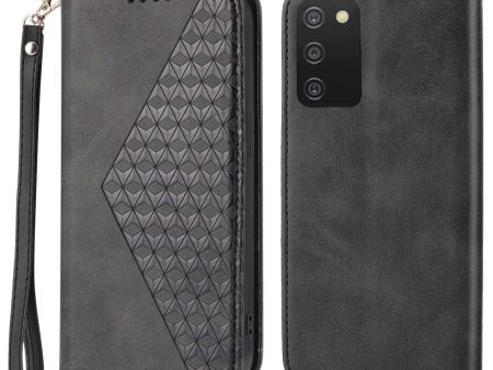 Cell Phone Case For Samsung Galaxy A03s (166.5 x 75.98 x 9.14mm), Calf Texture PU Leather Imprinted Rhombus Pattern Anti-shock Phone Cover Wallet Stand with Strap Online