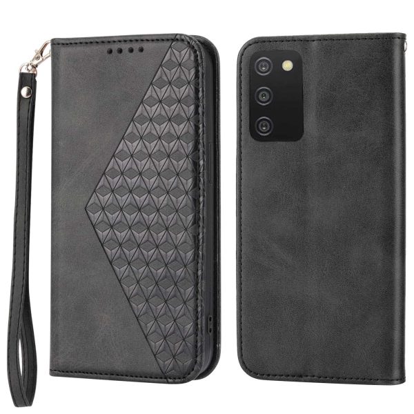 Cell Phone Case For Samsung Galaxy A03s (166.5 x 75.98 x 9.14mm), Calf Texture PU Leather Imprinted Rhombus Pattern Anti-shock Phone Cover Wallet Stand with Strap Online