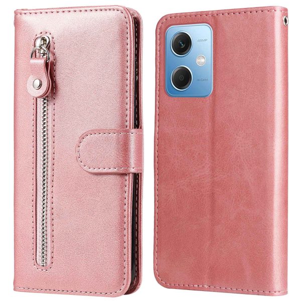 Calf Texture Phone Case for Xiaomi Redmi Note 12 5G, Book Style PU Leather Zipper Pocket Flip Wallet Cover with Stand Online Sale