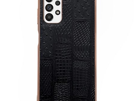 For Samsung Galaxy A13 4G Genuine Cowhide Leather+PC+TPU Phone Case Nano Electroplating Mahjong Texture Cell Phone Back Cover Online now