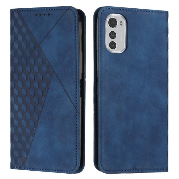 For Motorola Moto E32 4G   E32s 4G Imprinted Rhombus Pattern Wallet Phone Case PU Leather Folding Stand Magnetic Absorption Protective Flip Cover Online Hot Sale