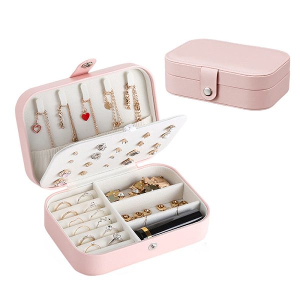 sp01161 Portable Jewelry Box for Women PU Leather Double Layer Jewelry Box Travel Jewelry Organizer for Necklaces Rings Earrings Online now