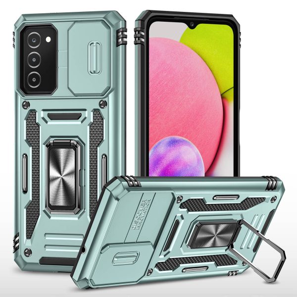 For Samsung Galaxy A03s (165.8 x 75.9 x 9.1mm) (US Version) Armor Series Shock Absorbing Hybrid Hard PC Soft TPU Case Ring Car Mount Kickstand Back Shell with Camera Cover For Discount