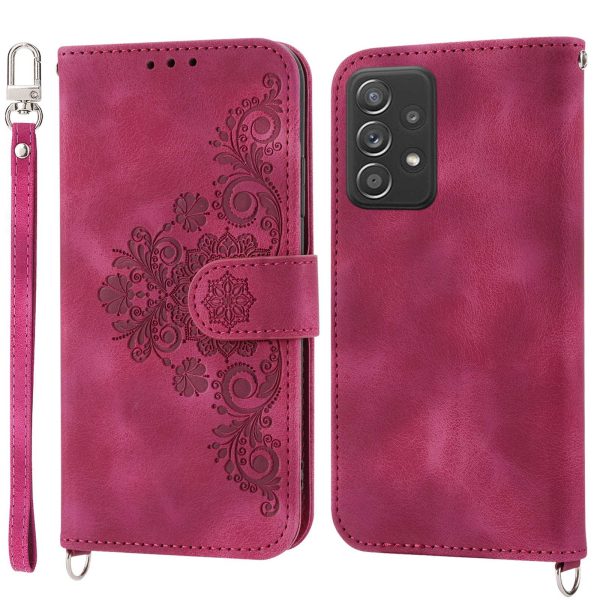 Skin-touch Imprinted Flowers Multiple Card Slots Leather Case for Samsung Galaxy A73 5G, Stand Wallet Phone Cover with Wrist Strap and Shoulder Strap Online