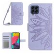 For Samsung Galaxy M53 5G HT04 Sunflower Imprinted Skin-touch PU Leather Case Wallet Stand Magnetic Phone Cover with Shoulder Strap For Discount