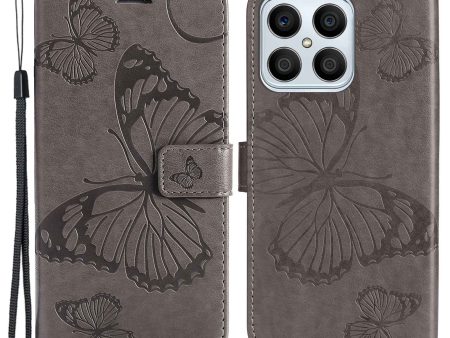 KT Imprinting Series-2 for Honor X8 4G Phone Case Imprinted Butterfly Pattern Protective Wallet PU Leather Stand Cover with Strap Fashion