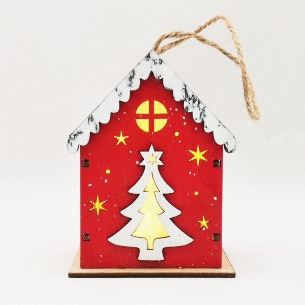 LED Light Up Christmas House Wood House Crafts Wooden Hanging Ornaments for Christmas Tree Window Decor For Discount