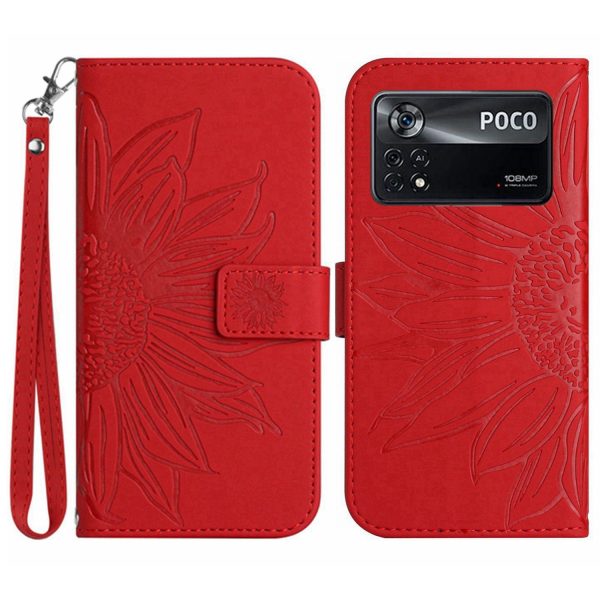 For Xiaomi Poco X4 Pro 5G HT04 Skin-touch PU Leather Anti-drop Cover Imprinted Sunflower Stand Wallet Phone Case with Strap For Discount