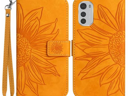 For Motorola Moto E32 4G   E32s 4G Skin-touch Imprinted Sunflower PU Leather Stand Case Anti-scratch Phone Wallet Cover with Strap Hot on Sale