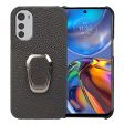 For Motorola Moto E32 4G Ring Kickstand Drop-proof Phone Cover Litchi Texture Genuine Leather Coated PC Case Hot on Sale