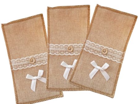 3Pcs   Set Burlap Cutlery Holder Lace Tableware Knife Fork Pouch Pocket Christmas Tablet Decoration Supply