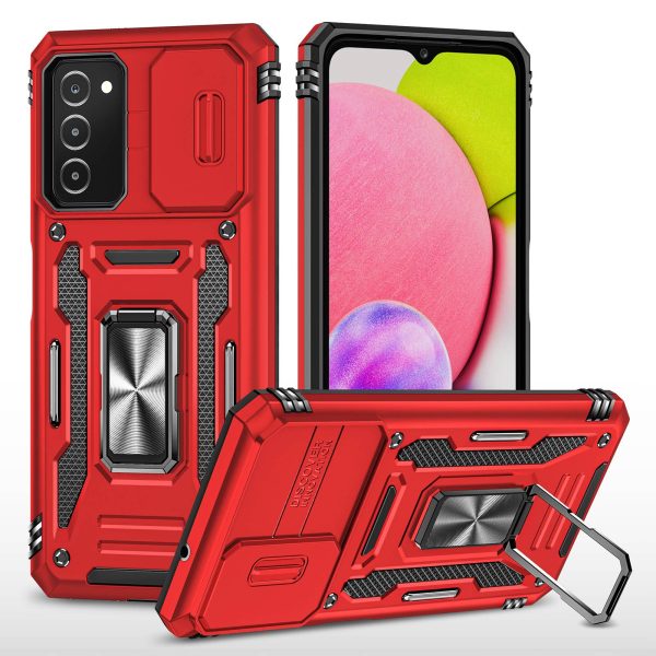 For Samsung Galaxy A03s (165.8 x 75.9 x 9.1mm) (US Version) Armor Series Shock Absorbing Hybrid Hard PC Soft TPU Case Ring Car Mount Kickstand Back Shell with Camera Cover For Discount