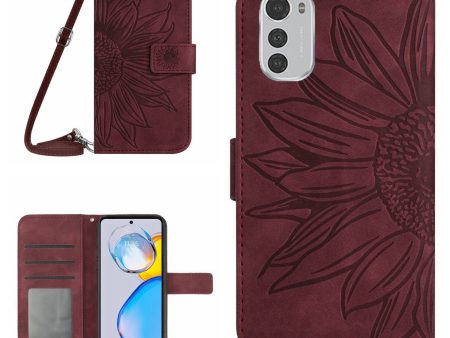 For Motorola Moto E32 4G   E32s 4G Imprinted Sunflower PU Leather Phone Cover Skin-touch Full Protection Stand Wallet Case with Shoulder Strap For Cheap