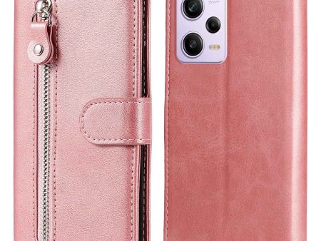 Calf Texture Phone Case for Xiaomi Redmi Note 12 Pro 5G, PU Leather Zipper Pocket Flip Wallet Cover with Viewing Stand Online now