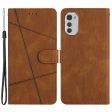 For Motorola Moto E32 4G Drop-proof Phone Case Imprinted Lines Flip Stand Wallet Crazy Horse Texture Leather Smartphone Cover with Strap Sale