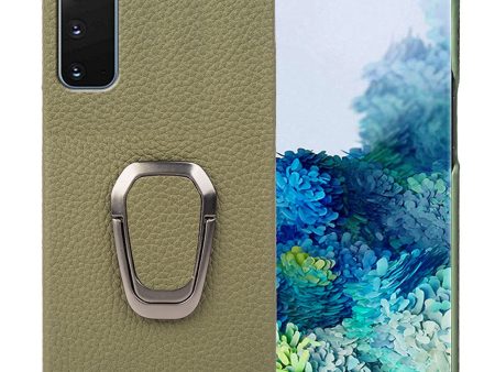 For Samsung Galaxy S20 4G   5G Ring Kickstand Back Case Litchi Texture Genuine Leather Coated PC Phone Shockproof Cover For Discount