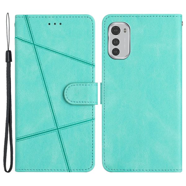 For Motorola Moto E32 4G Drop-proof Phone Case Imprinted Lines Flip Stand Wallet Crazy Horse Texture Leather Smartphone Cover with Strap Sale