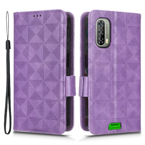 For Blackview BV7100 4G Imprinted Triangle Pattern PU Leather Stand Case Shockproof Folio Flip Phone Wallet Cover with Hand Strap Online Hot Sale