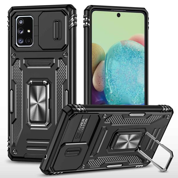 Armor Series for Samsung Galaxy A71 5G SM-A716 Kickstand Phone Case PC + TPU Impact-Resistant Protective Phone Protector with Slide Camera Cover For Sale