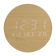 Round Alarm Clock Large Screen Living Room Rechargeable Wooden Wall Clock Temperature Display Online now