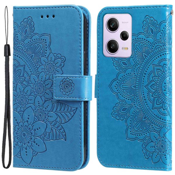 For Xiaomi Redmi Note 12 Pro 5G PU Leather Magnetic Closure Flower Imprinted Case Stand Feature Wallet Full Body Protective Phone Cover Shell with Strap on Sale