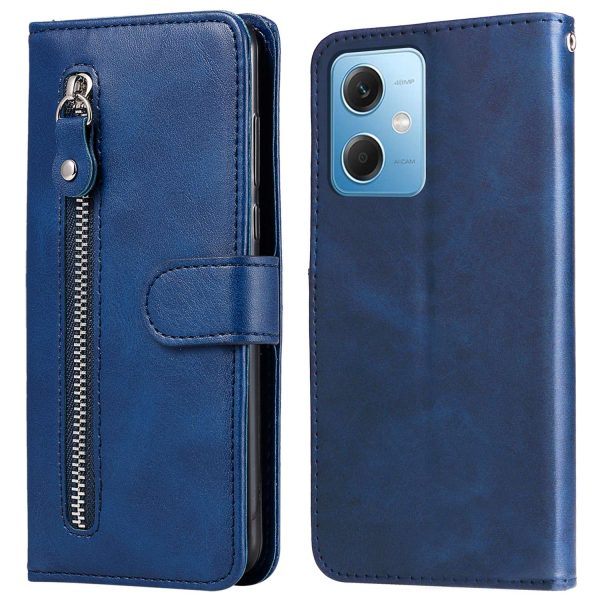 Calf Texture Phone Case for Xiaomi Redmi Note 12 5G, Book Style PU Leather Zipper Pocket Flip Wallet Cover with Stand Online Sale