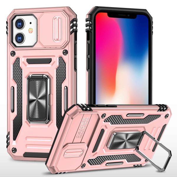 Armor Series for iPhone 11 6.1 inch Anti-scratch Phone Case Kickstand PC + TPU Protective Back Cover with Slide Camera Cover Online Hot Sale