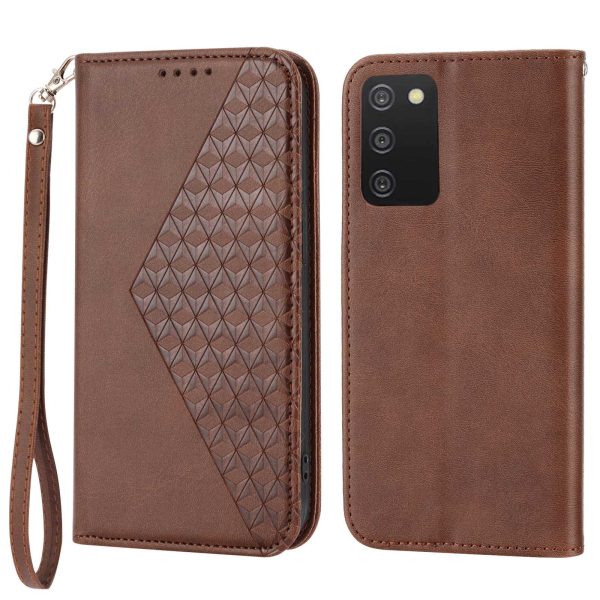 Cell Phone Case For Samsung Galaxy A03s (166.5 x 75.98 x 9.14mm), Calf Texture PU Leather Imprinted Rhombus Pattern Anti-shock Phone Cover Wallet Stand with Strap Online