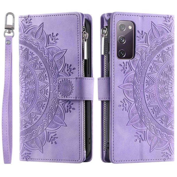 For Samsung Galaxy S20 FE 4G     5G     S20 FE 2022     S20 Lite Zipper Pocket Phone Case, Anti-fall Mandala Flower Imprinted PU Leather Stand Cover Multiple Card Slots Wallet on Sale