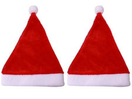 2Pcs   Set Soft Plush Christmas Hat for Adult, Santa Claus Cap Decoration Christmas Party New Year Supply Online now