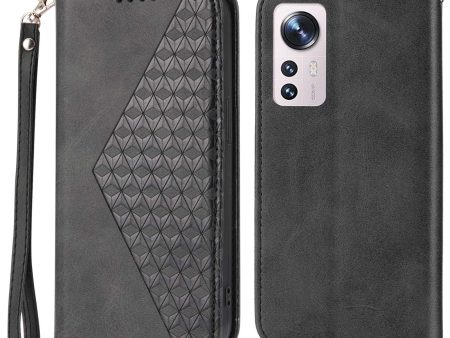 For Xiaomi 12X 5G   12 5G   12S 5G Cell Phone Case Imprinted Rhombus Pattern Calf Texture Stand Case Magnetic Auto Closing Wallet Phone Cover with Strap Supply