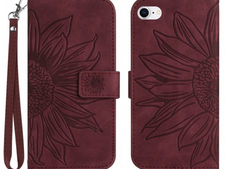 For iPhone 7   8   SE (2020)   SE (2022) HT04 Skin-Touch PU Leather Phone Case Anti-fingerprint Imprinted Sunflower Stand Wallet Cover with Hand Strap For Discount