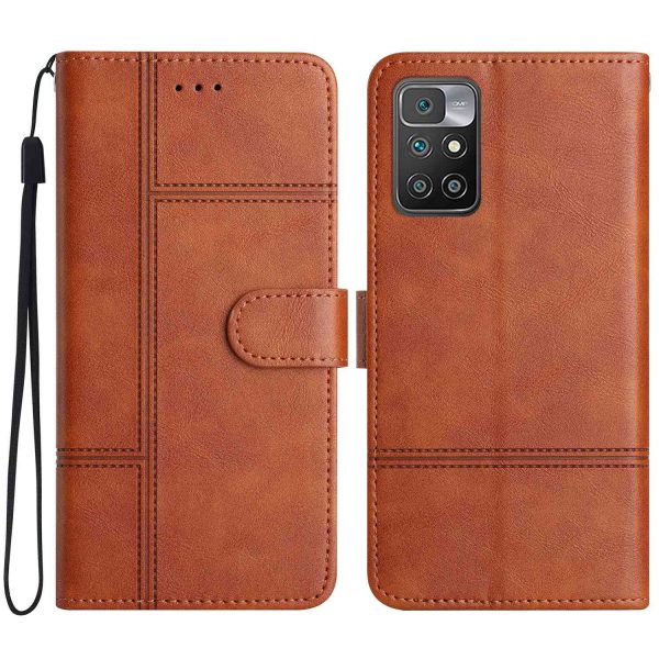 For Xiaomi Redmi 10 2022 4G Cowhide Texture Business Style PU Leather Flip Cover Wallet Stand Anti-scratch Phone Case For Sale