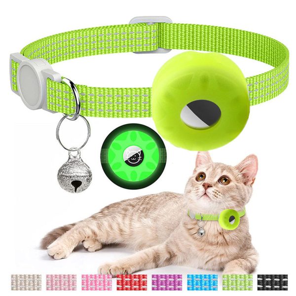 Compatible with AirTag Silicone Case Reflective Pet Collar Bluetooth Tracker Protective Cover with Bell For Discount