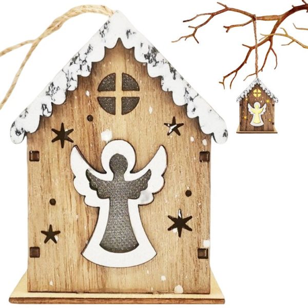 LED Light Up Christmas House Wood House Crafts Wooden Hanging Ornaments for Christmas Tree Window Decor For Discount