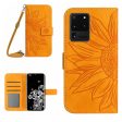 For Samsung Galaxy S20 Ultra HT04 Stand Wallet Phone Case with Shoulder Strap Skin-touch Imprinted Sunflower PU Leather Phone Cover Discount