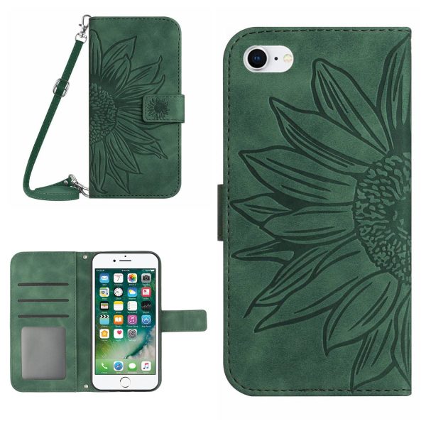 For iPhone 7   8 4.7 inch   SE (2020)   SE (2022) HT04 Skin-touch Stand Leather Case Imprinted Sunflower Phone Wallet Cover with Shoulder Strap Discount