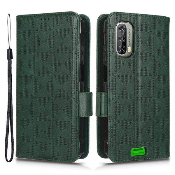 For Blackview BV7100 4G Imprinted Triangle Pattern PU Leather Stand Case Shockproof Folio Flip Phone Wallet Cover with Hand Strap Online Hot Sale