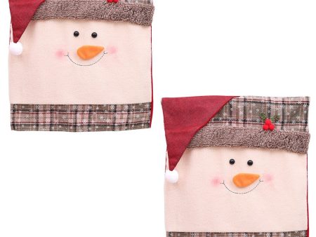 2Pcs   Set Christmas Seat Cover Santa Claus Snowman Dinner Chair Back Decor Cover for Hotel Restaurant Cheap