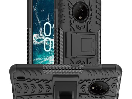 For Nokia C200 4G Tyre Pattern Design Kickstand Phone Cover PC + TPU 2-in-1 Shockproof Case For Cheap