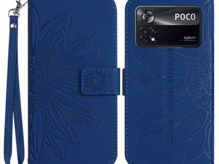 For Xiaomi Poco X4 Pro 5G HT04 Skin-touch PU Leather Anti-drop Cover Imprinted Sunflower Stand Wallet Phone Case with Strap For Discount