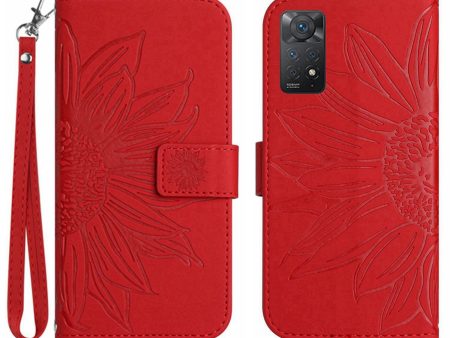 For Xiaomi Redmi Note 11 4G (Qualcomm)   Note 11S 4G HT04 Phone Case, Magnetic Clasp Skin-Touch PU Leather Imprinted Sunflower Stand Wallet Cover with Hand Strap Online now