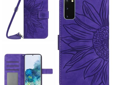 Protective Phone Case For Samsung Galaxy S20 5G   4G, HT04 Skin-touch Imprinted Sunflower Phone Cover PU Leather Wallet Stand with Shoulder Strap For Cheap