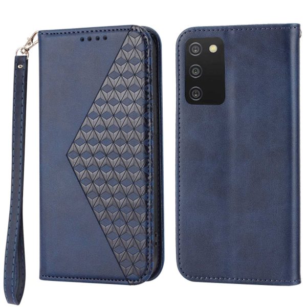 Cell Phone Case For Samsung Galaxy A03s (166.5 x 75.98 x 9.14mm), Calf Texture PU Leather Imprinted Rhombus Pattern Anti-shock Phone Cover Wallet Stand with Strap Online