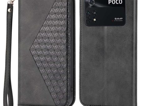 For Xiaomi Poco X4 Pro 5G Imprinted Rhombus Pattern Phone Stand Case Calf Texture PU Leather Wallet Magnetic Closure Cover with Strap Cheap