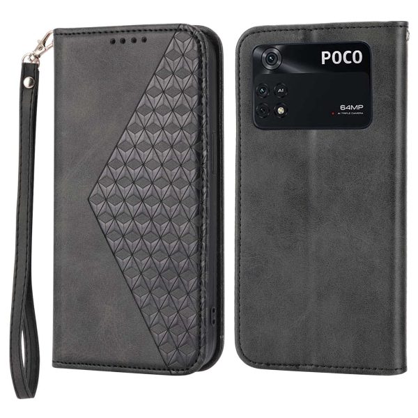 For Xiaomi Poco X4 Pro 5G Imprinted Rhombus Pattern Phone Stand Case Calf Texture PU Leather Wallet Magnetic Closure Cover with Strap Cheap