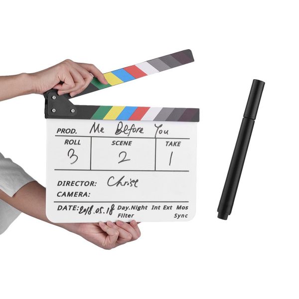 Movie TV Cut Action Scene Clapper Board Dry Erase Acrylic Director Film Clapboard Slate Marker + Pen For Discount