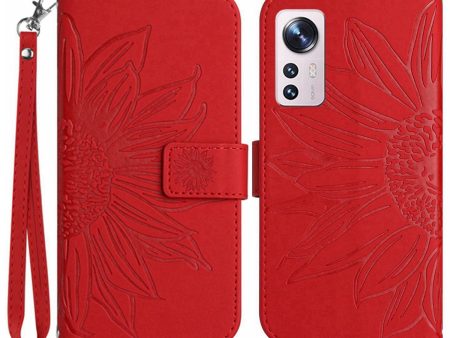 For Xiaomi 12 Pro 5G   12 Pro (Dimensity) 5G   12S Pro 5G HT04 Imprinted Sunflower Wallet Case Skin-Touch PU Leather Stand Phone Cover with Strap Fashion